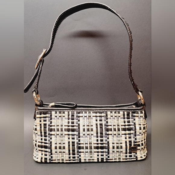 The Sak Handbags - THE SAK Woven fabric and genuine leather small shoulder bag black white